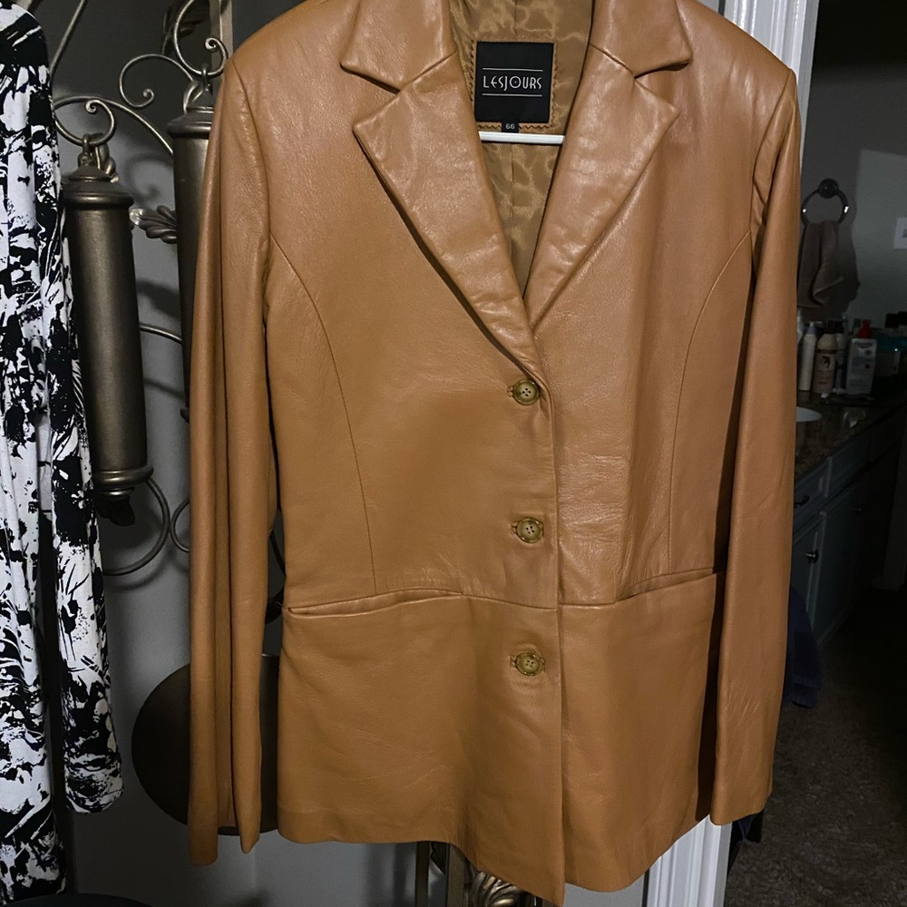 Lesjours Tan Blazer Style Leather Jacket